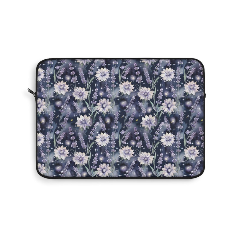 Floral Night Garden Laptop Sleeve — Moody Purple Watercolor Flowers