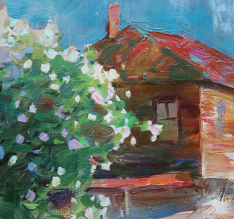 Oil painting Cabin Ukrainian painter Canvas Decor Unframed original landscape gallery