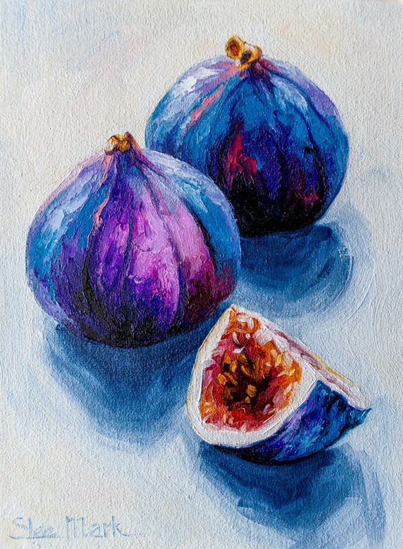 Original Oil Painting Fig Fruit Still Life 8×6 Canvas Home Decor Collectible Art