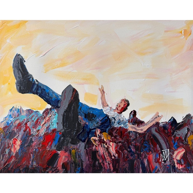 Original Spirit of Live Music Male Crowd Surfing Impasto Painting Canvas Art