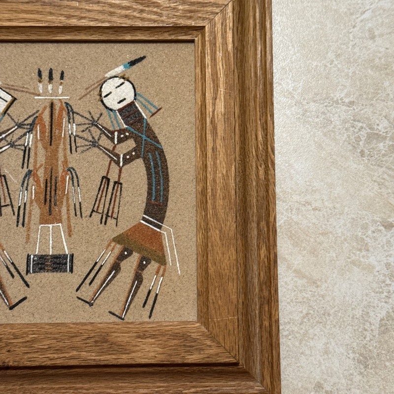 Original Begay Navajo Native American Indian Sand Double Yei Corn Framed 9”Sq gallery