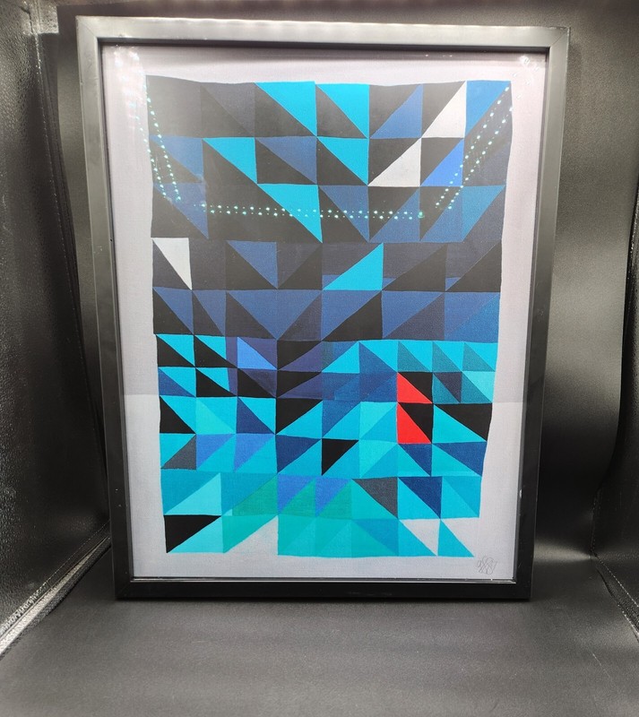 Optical Art Geometric Abstract Acrylic Painting on Canvas framed size 21 x 17″