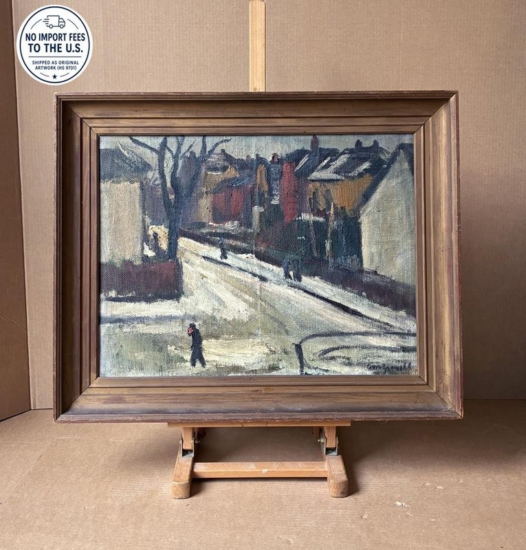 Anne Grosell (1909) Rare WWII Copenhagen City Occupation Oil Painting 1945. COA