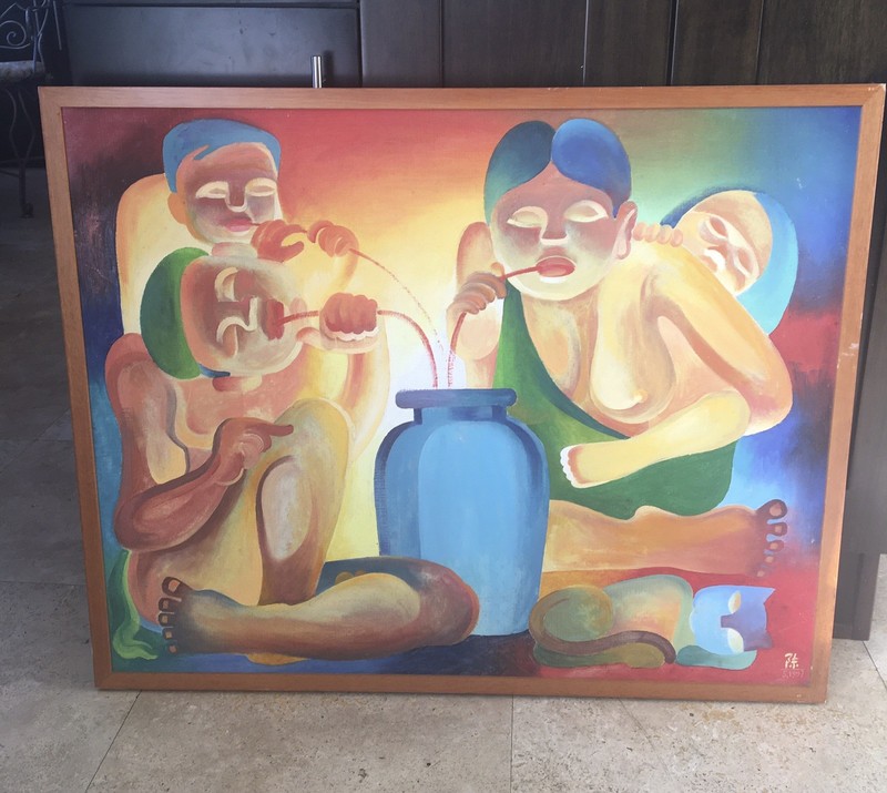 Original Signed Acrylic Canvas Painting Wood Frame Dated 1997 31″ x 25″