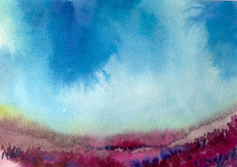 Original watercolor painting «Blue sky» 15×10 cm. By I. Tarasova