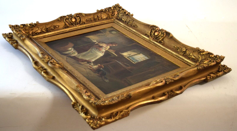 Finely Framed Signed Realistic Oil Painting by Alexander Austen Mother Child Dog gallery