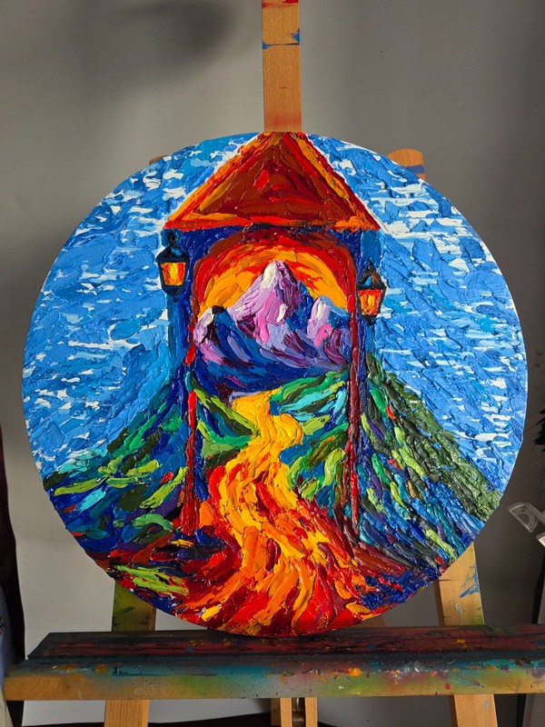 art 79 original painting oil on canvas OB canvas d50 cm montains symbolic Portal gallery