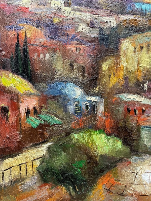 Slava Brodinsky "City of Gold" Hand Signed Oil Jerusalem Kotel Framed Art New! gallery