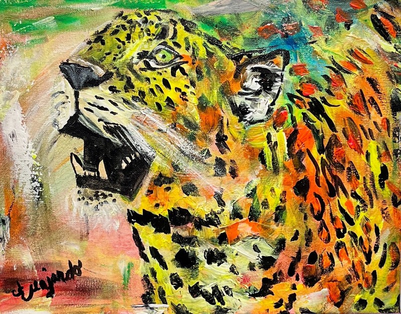 GUAJARDO Original Neo Expressionism Leopard Roar 14X11 Canvas Signed Art gallery