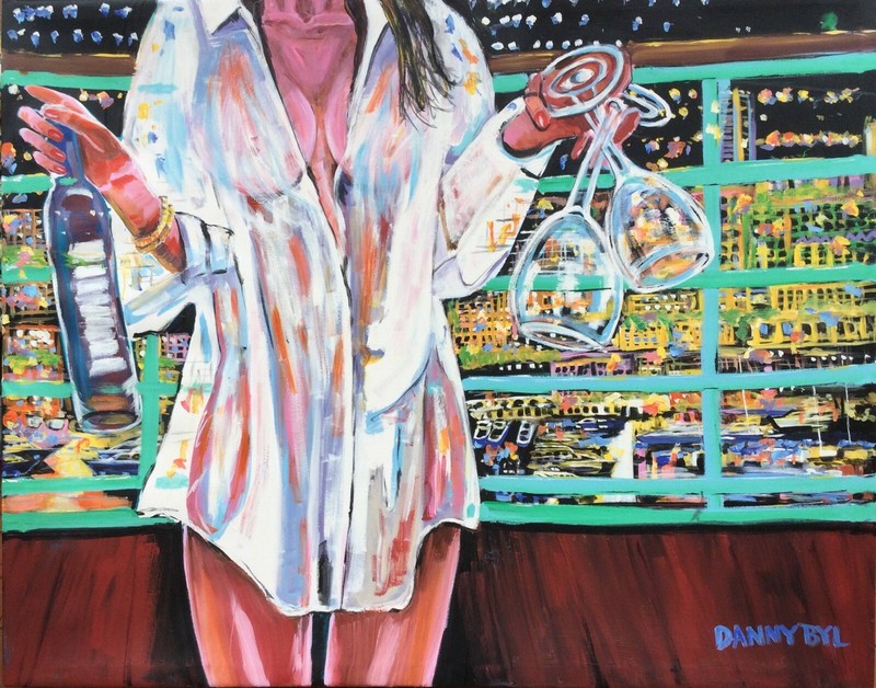 Wine Babe Cigar Man Cave Original Art Painting DAN BYL Contemporary Modern 4x5ft