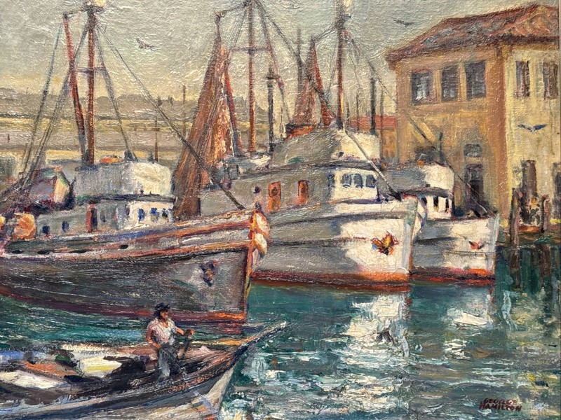 Antique Impressionist Painting Landscape George Hamilton Coastal Nautical Wpa gallery