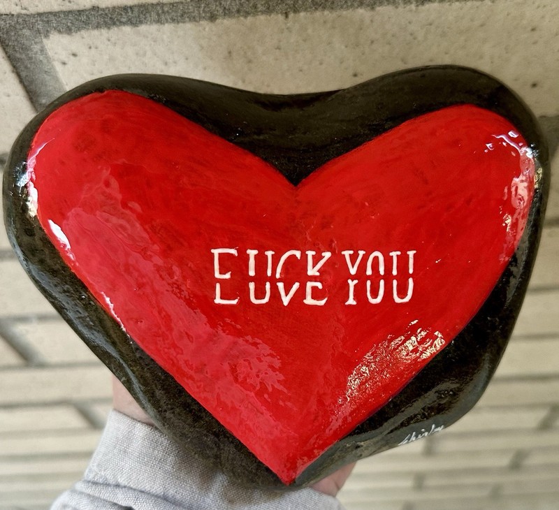 Valentines Day Heart Hand Painted on a Large Rock! Approx 7” X 5” X 2”