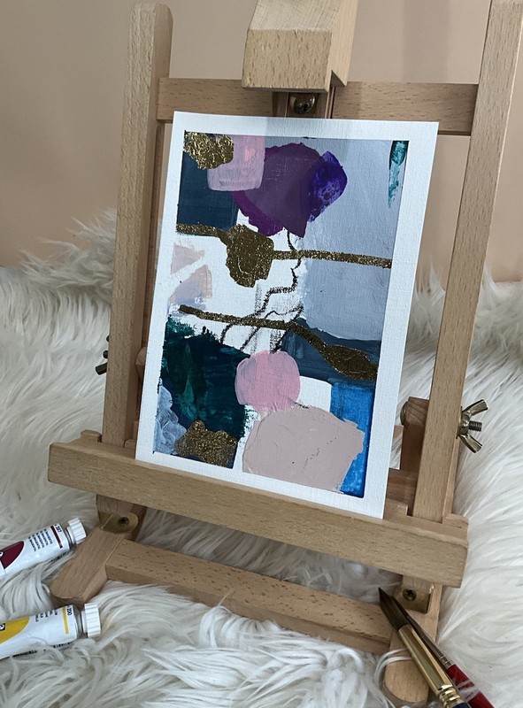 Original Abstract Painting with Gold Accents on Paper, Unframed, OOAK
