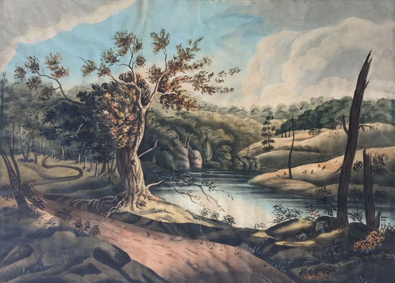 19th c. Watercolor After «A View Near Jessup’s Landing» by William Guy Wall