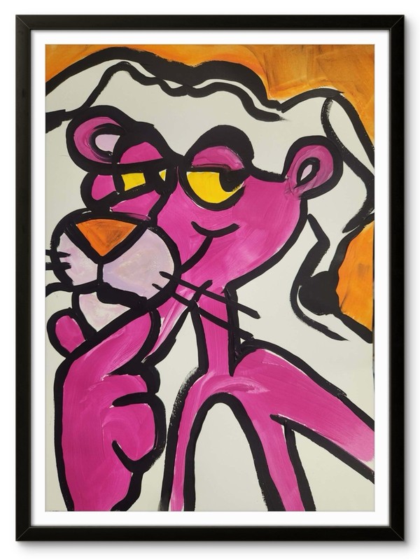 Abstract Colorful Pink Panther Unique Bold Art Acrylic Mixed Media Paper 12X16