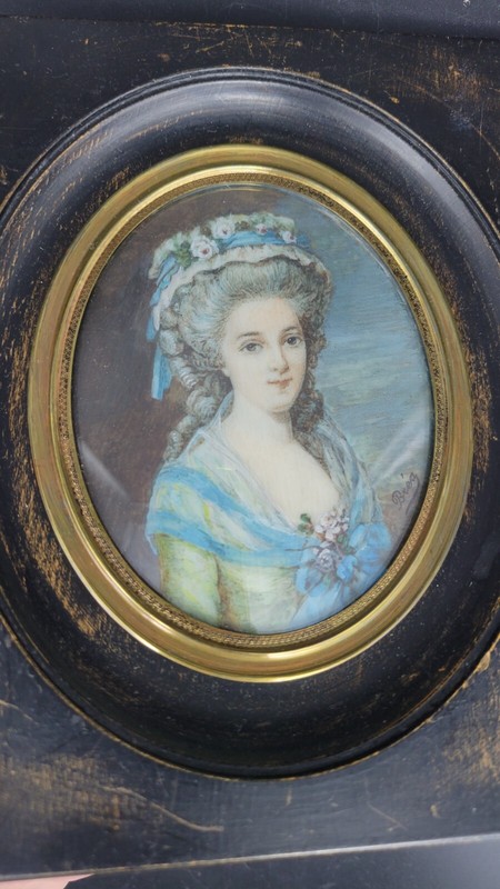 Antique 19th Century Miniature Portrait of a Lady, Signed gallery