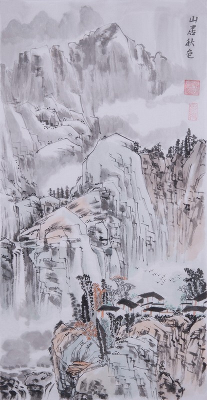 Artwork Chinese painting Landscape Tree Forest HandPainted Brush ink watercolor