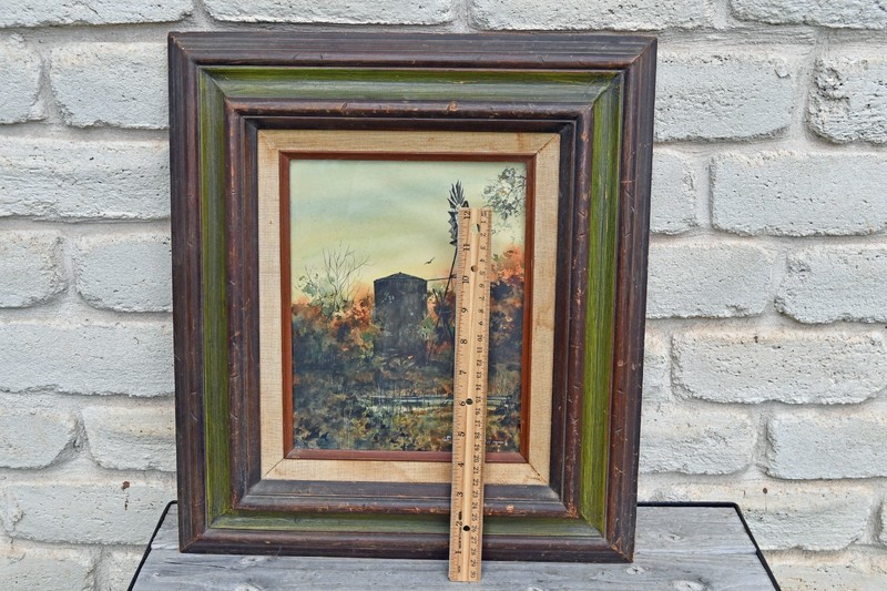 Original Watercolor S L Thompson San Antonio Texas Windmill Tank Farm Landscape gallery