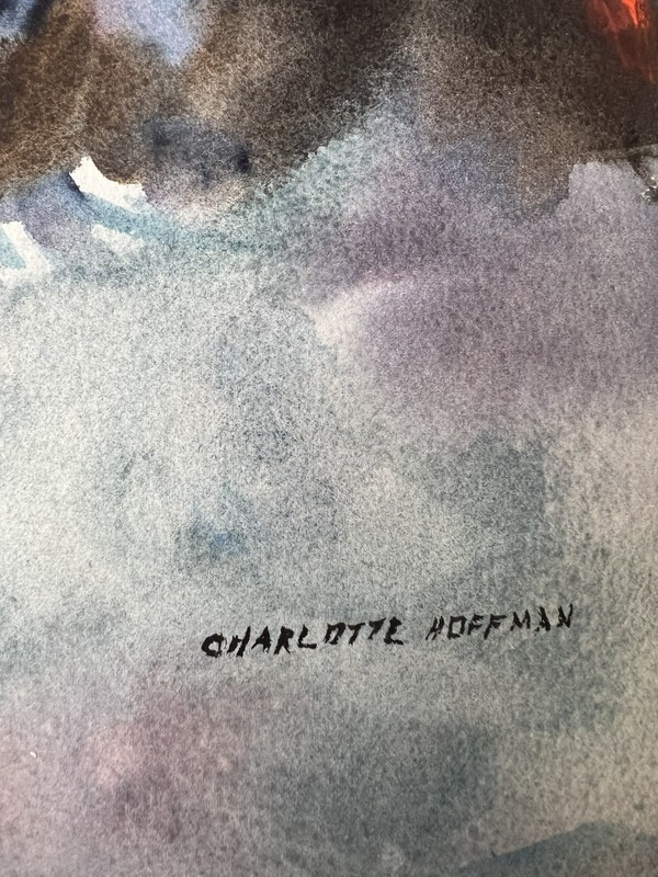 Charlotte Hoffman–Costal Waterscape with Waves–Medium Size Mid 20th C Watercolor gallery