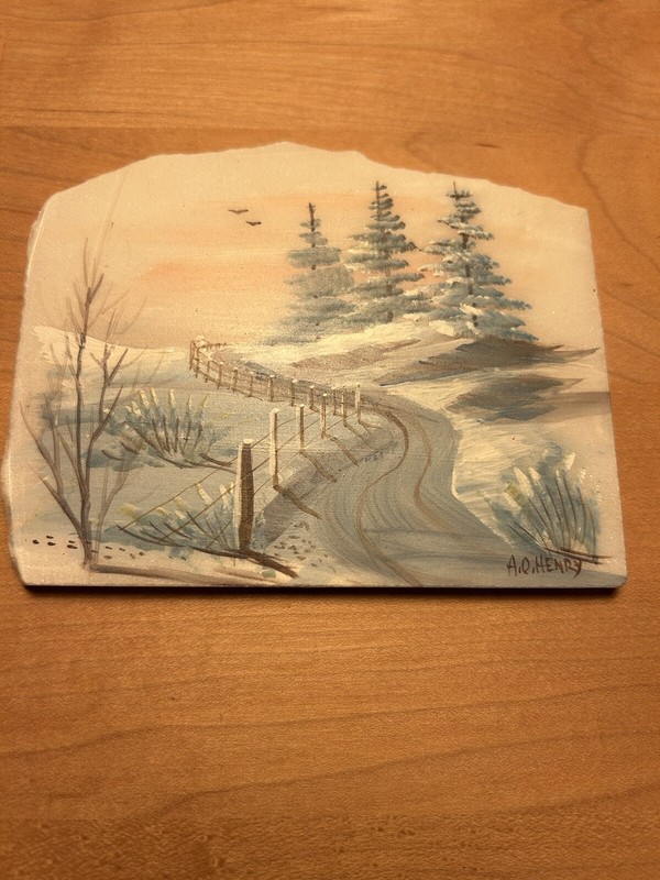 Vintage A.O. Henry Painting On 1/4” Marble Slab Estate