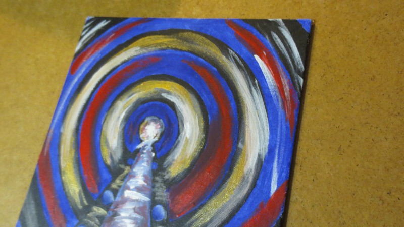 Red White Blue Gold ORIGINAL ABSTRACT SHAPES PAINTING Circles MODERN ART 9X12 in gallery