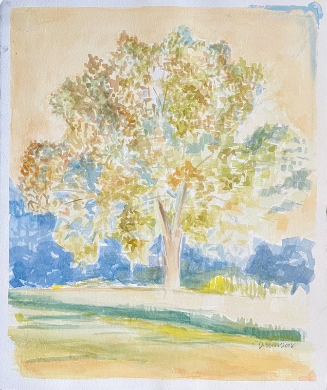 Original 2008 Signed Duggan Watercolor Autumn Tree Landscape Deckle Edge Paper