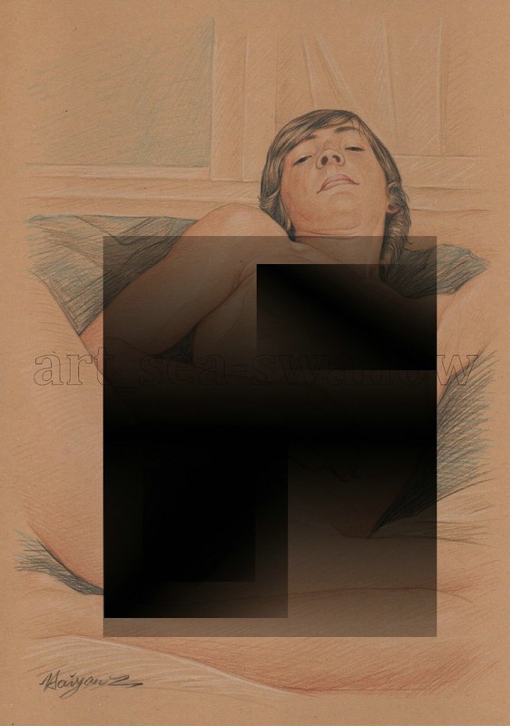 Original drawing A4 Art Colored Pencil painting male model on kraft paper new145