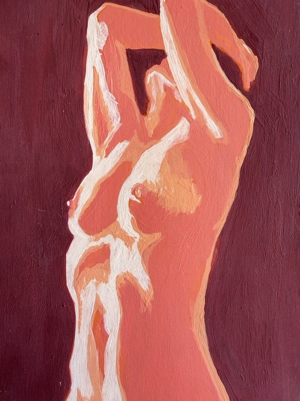 5×7 ORIGINAL Expressive Female Figure Painting Figurative Artwork In Red, Pink
