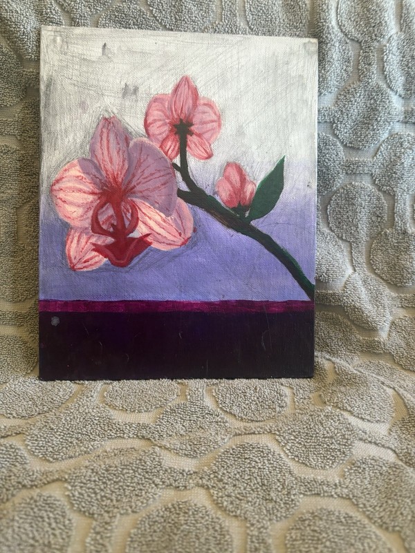 Original Art Piece, Orchid Stem With Led Linework And Vibrant Colors.