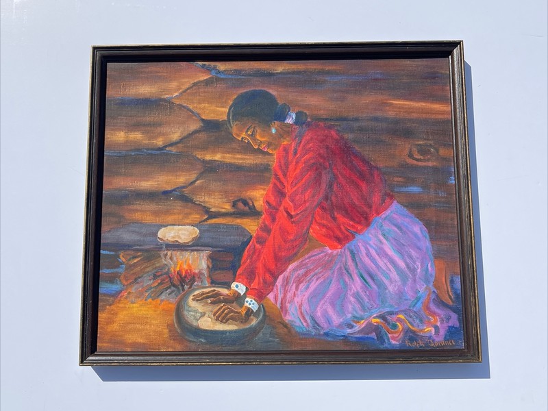ANTIQUE LANDSCAPE PAINTING AMERICAN NAVAJO WOMAN 1930’S INDIAN GARDNER PORTRAIT