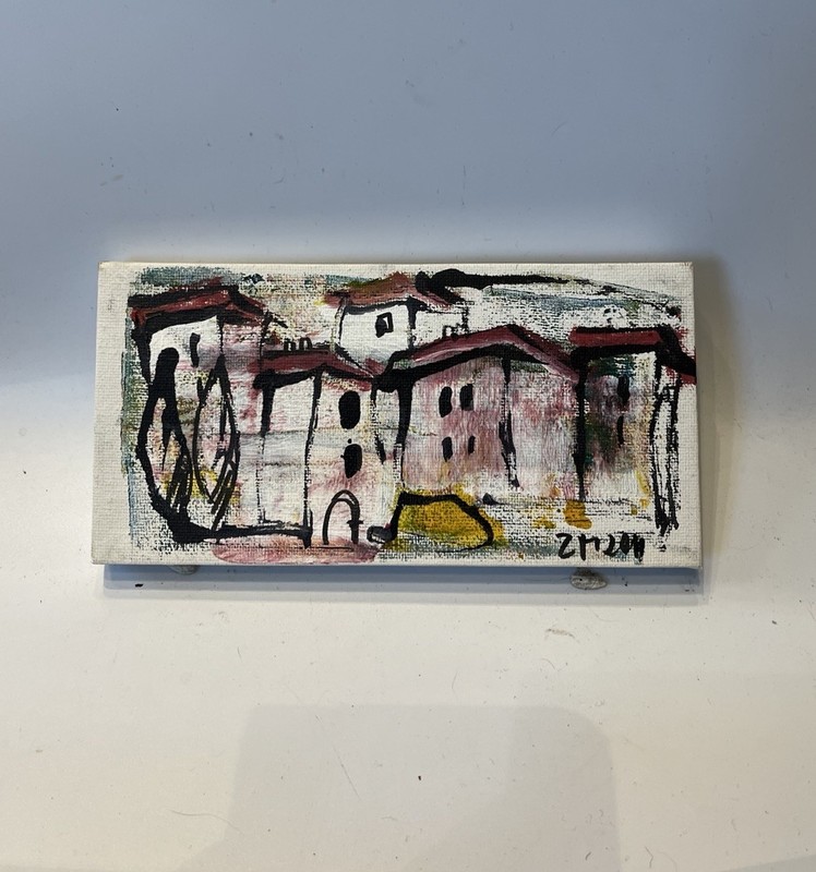 Houses Village2 Acrylic/LW 20x10x2 Painting Unique Small Picture Original Artist