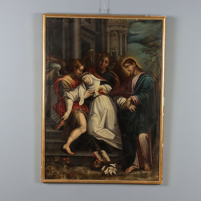Antique Painting Ecstasy of Saint Catherine of Siena XVII Century Original