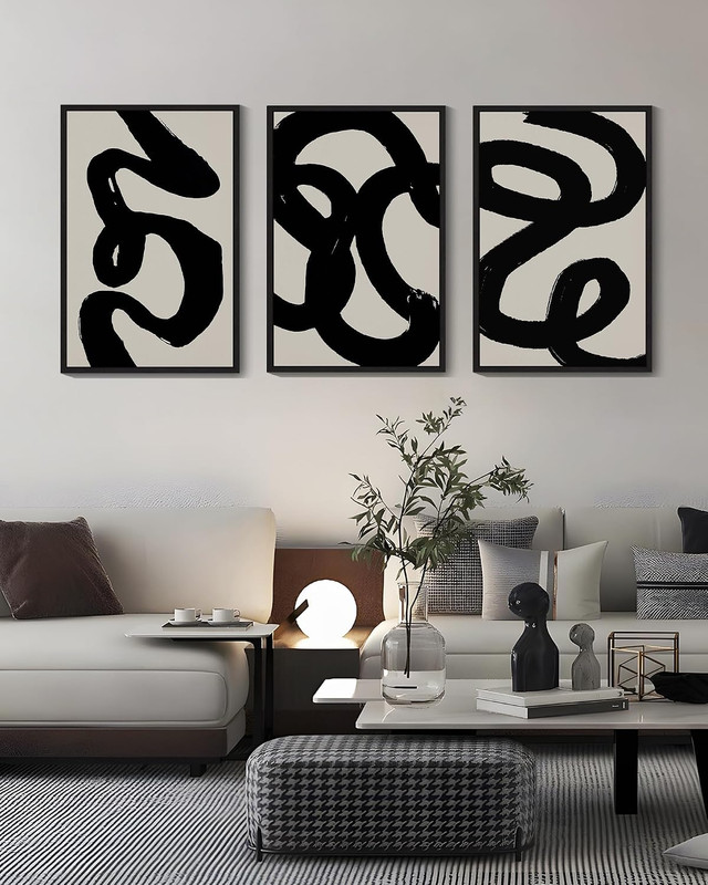 Black Abstract Wall Art Large 24X36In Ink Wash Minimalist Lines Framed Canvas Pa gallery