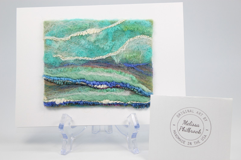 Wool Seascape Painting «Blue Waves» Needle Felted Folk Art Melissa Philbrook USA