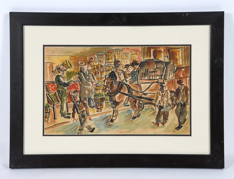 NIBERG ABBEY (Listed Artist 1920-1990) WATERCOLOR -NYC Street Scene