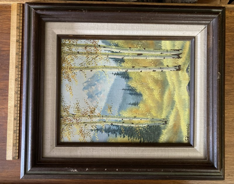 vintage oil landscape painting on canvas art fall aspens Colorado Rockies framed gallery