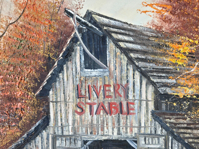 Hielene Furlong, Indiana oil painting rural Livery Stable 16" x 20" farm barn gallery