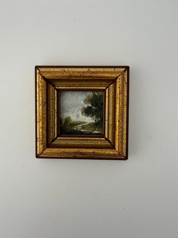 Tiny Masterpiece: Handmade Landscape Painting with oil tree – Vintage Gold gallery