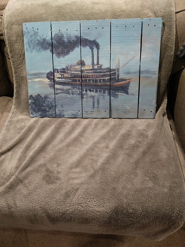 Handmade Painted Steamship on 5 Wood Panels 26″ X 18″ Signed by G. Holdren 2011