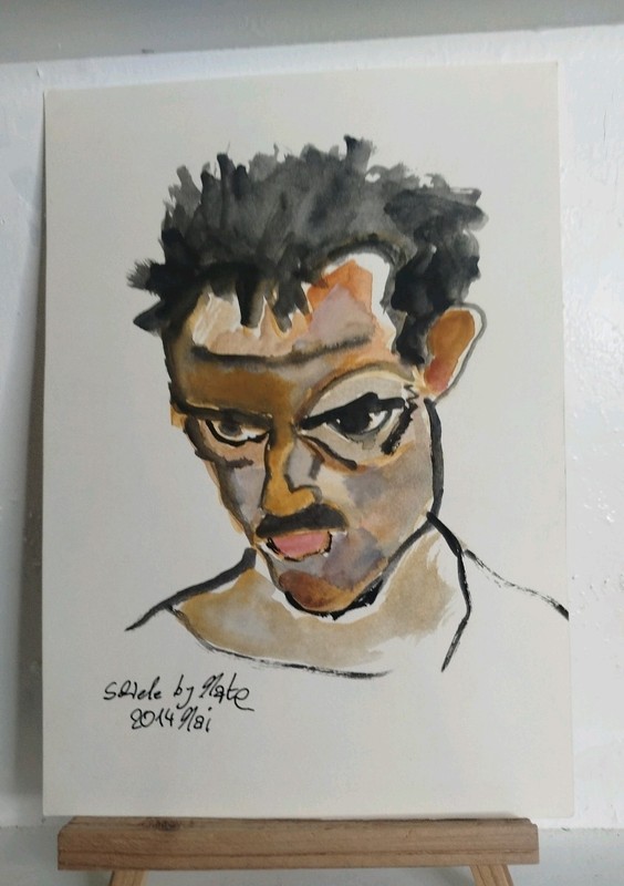 Egon Schiele Self Portrait Homage Watercolour 2014 Signed Mate #A4 Portrait gallery