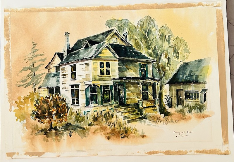 Old House In Campbell CA, Millicent Bishop 1975 Watercolor 15” x 22” Santa Clara gallery