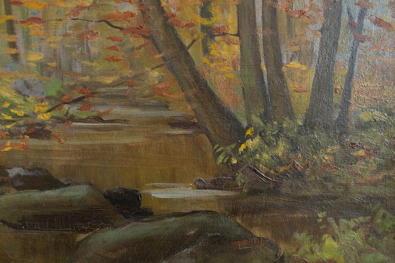 Beautiful Oil Painting "Forest Stream" by Jan Sklenar (Czech, born 1931) gallery