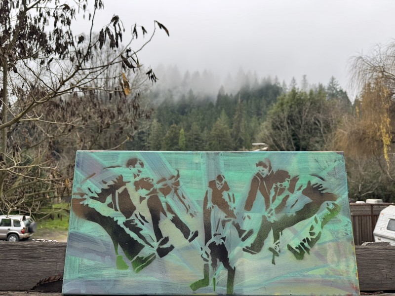 Original Canvas 12” x 36” Stencil Art Enamel Piece “AFTERSHOCK” Local Artist
