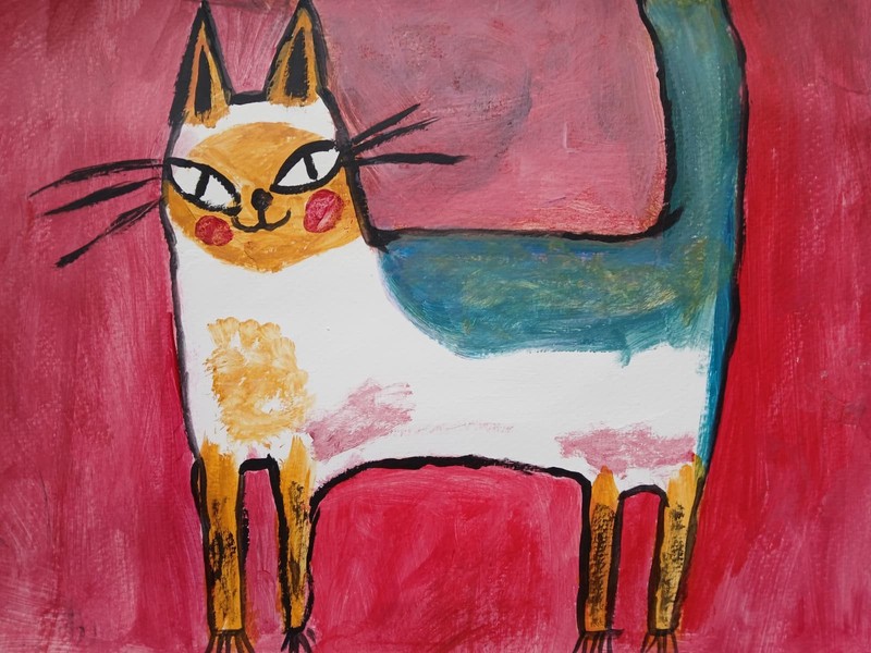 Abstract/Expressionism 11×14 Classy Cat Colorful One of a Kind Art Painting