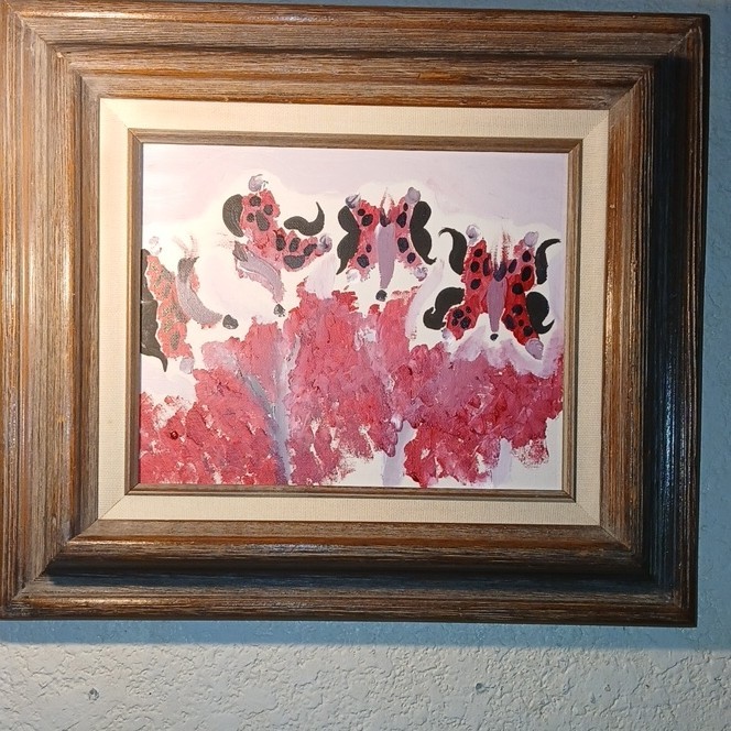Framed Abstract Butterfly and Flower Acrylic Painting on Canvas, Small, Handmade