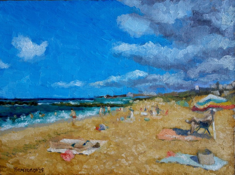Cypros Beach Summer Original Oil Painting Canvas Board 16×12 Hand Painted YSArt