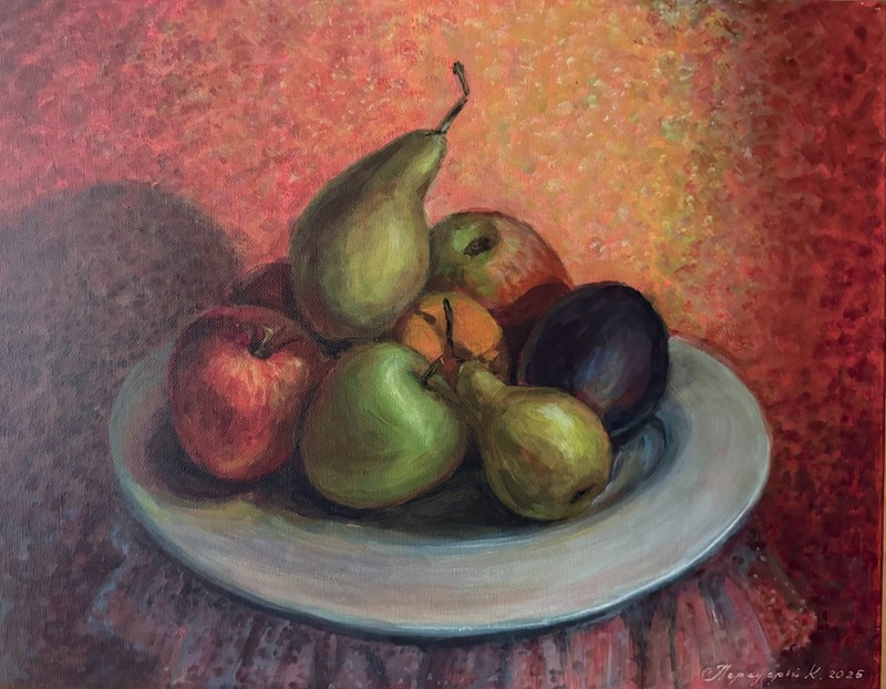 art 664 original painting acrylic on canvas 14×18 in (35×45 cm) Still Life pears
