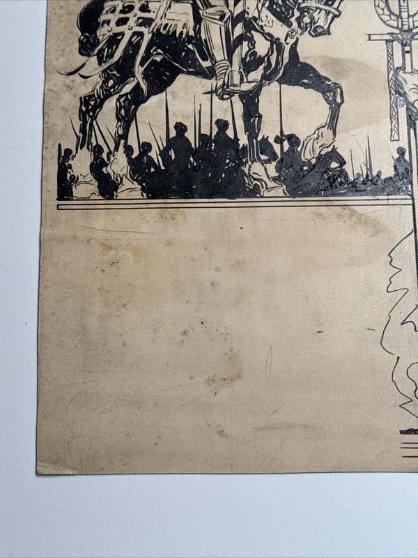 ANTIQUE ART DECO PAINTING ILLUSTRATION Mystery Artist Knight Armor Soldier War gallery