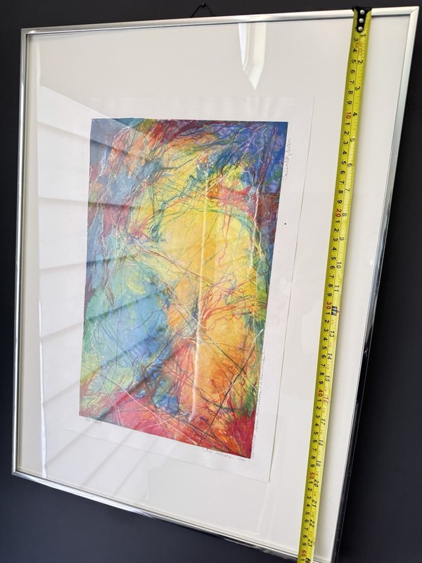 Cathy Hilliard Signed Abstract Painting 1994 Matted & Framed 25 x 13 in gallery