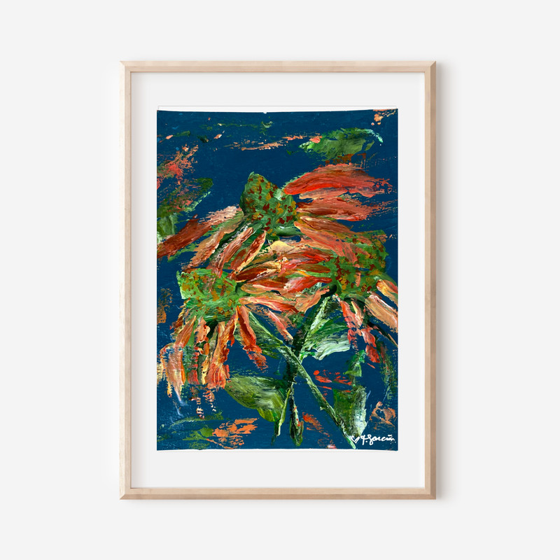 Muse Era Cone Flowers 6×8 Expressionism Acrylic Painting Gallery Wall Home Decor